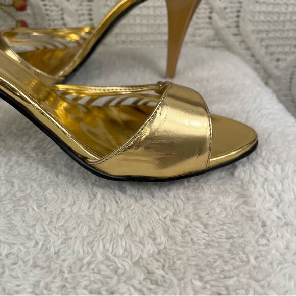 HERSTYLE Gold Metallic Stappy Faux Leather Caressa High Heel Y2K Sandals Sz 10 - Picture 12 of 14